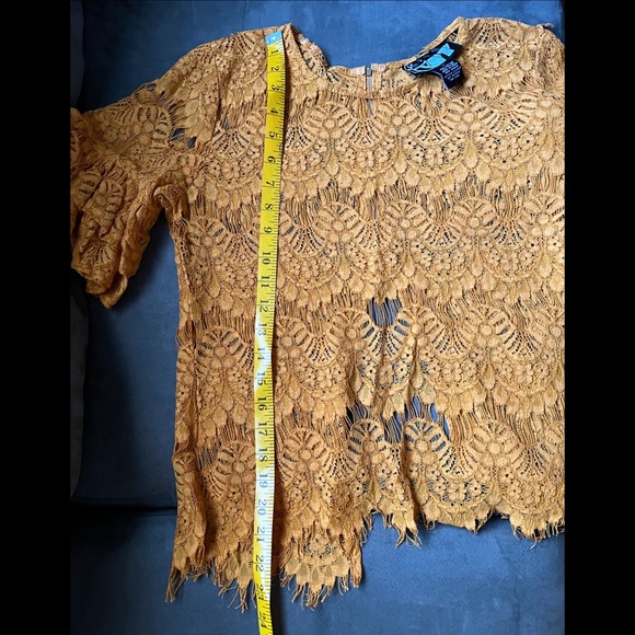 Golden Brown Eyelash Lace Ruffle Sleeve Top - Picture 5 of 6